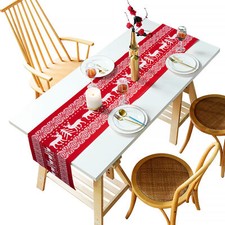 TtS 1/2/5/10 Christmas Reindeer Table Runner Fabric Festival Dinner Party Decor