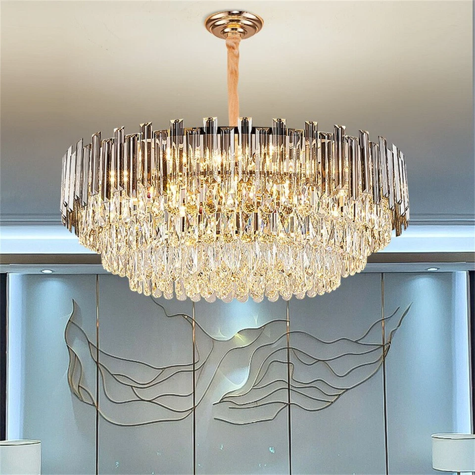 40-100cm Crystal Chandelier Square/Round Ceiling Light LED Hanging Lamp Pendant - Image 4 of 4