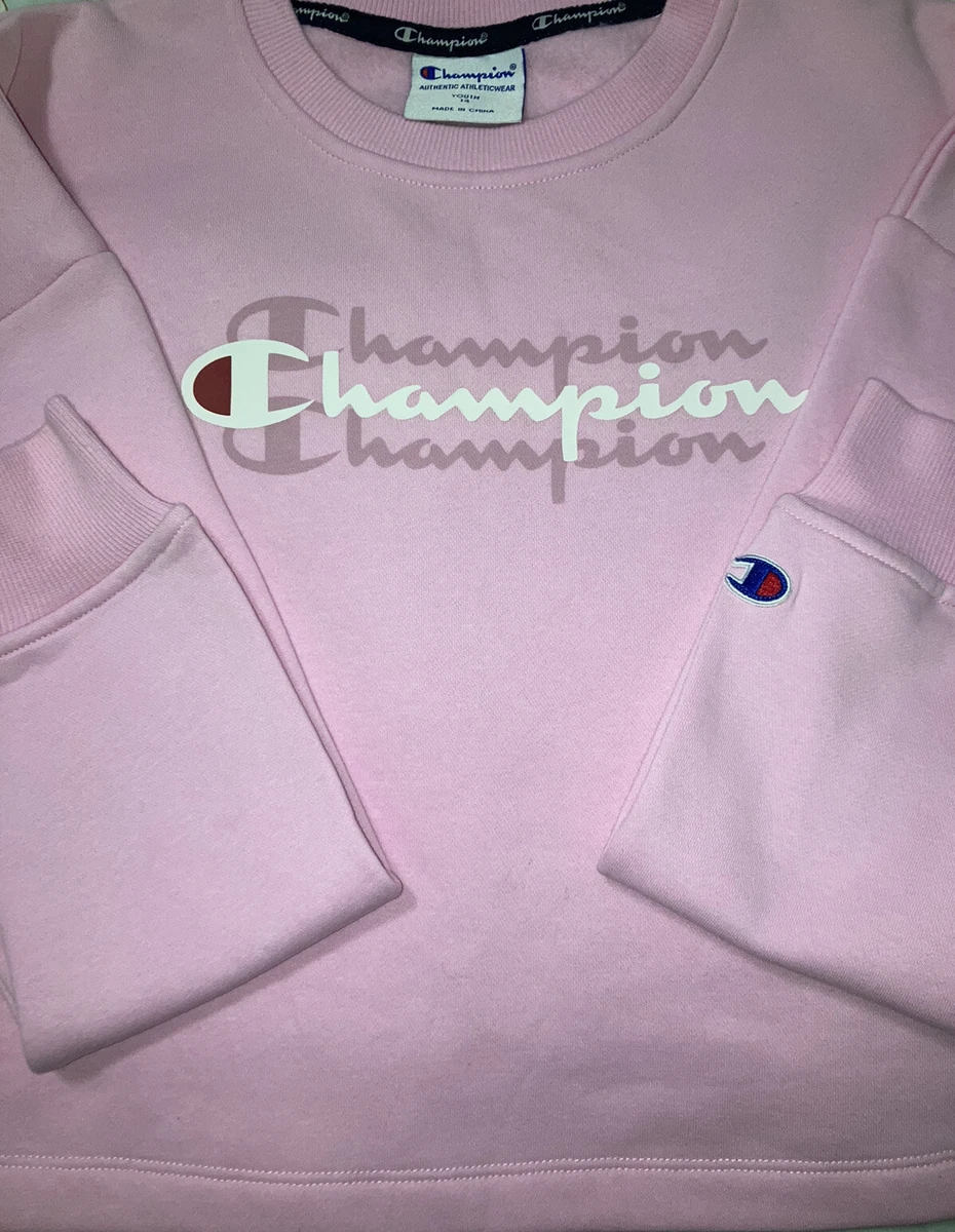 NEW Youth Size 14 Champion Girls Graphic Crop Crew Jumper Pink Sale