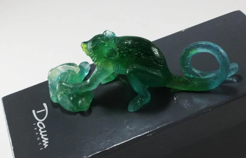 RARE DAUM SINGE MONKEY GREEN TONE PATE-DE-VERRE GLASS FIGURINE PAPERWEIGHT