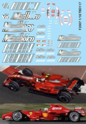 1/18 Decals for FERRARI F1 F2007 F 2007 RAIKKONEN MASS TBD117