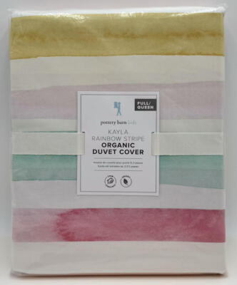 Pottery Barn Kids Kayla Rainbow Stripe Organic FULL / QUEEN Duvet Cover ~ Multi