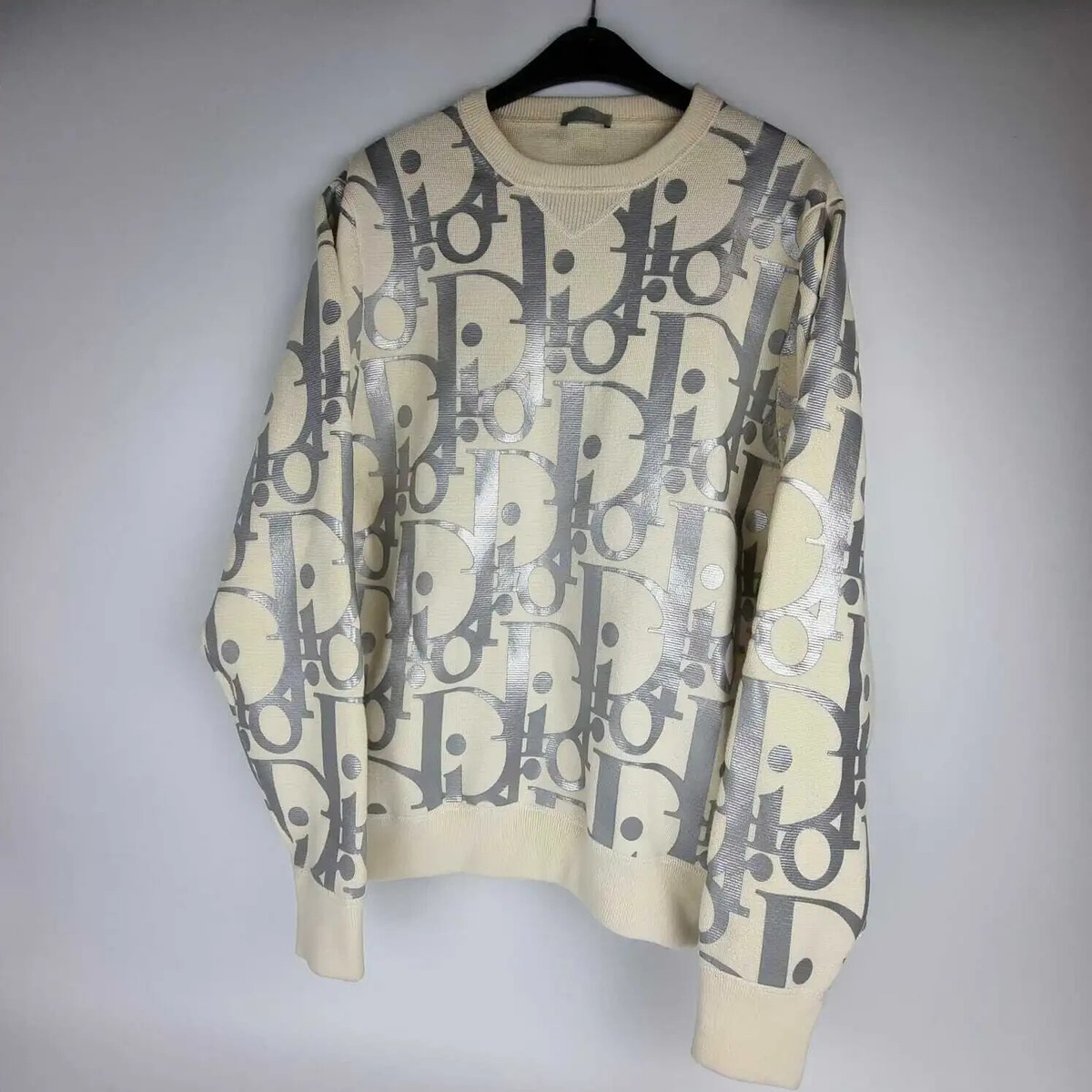 Dior Homme Oblique White/Silver Wool Sweater New Size M