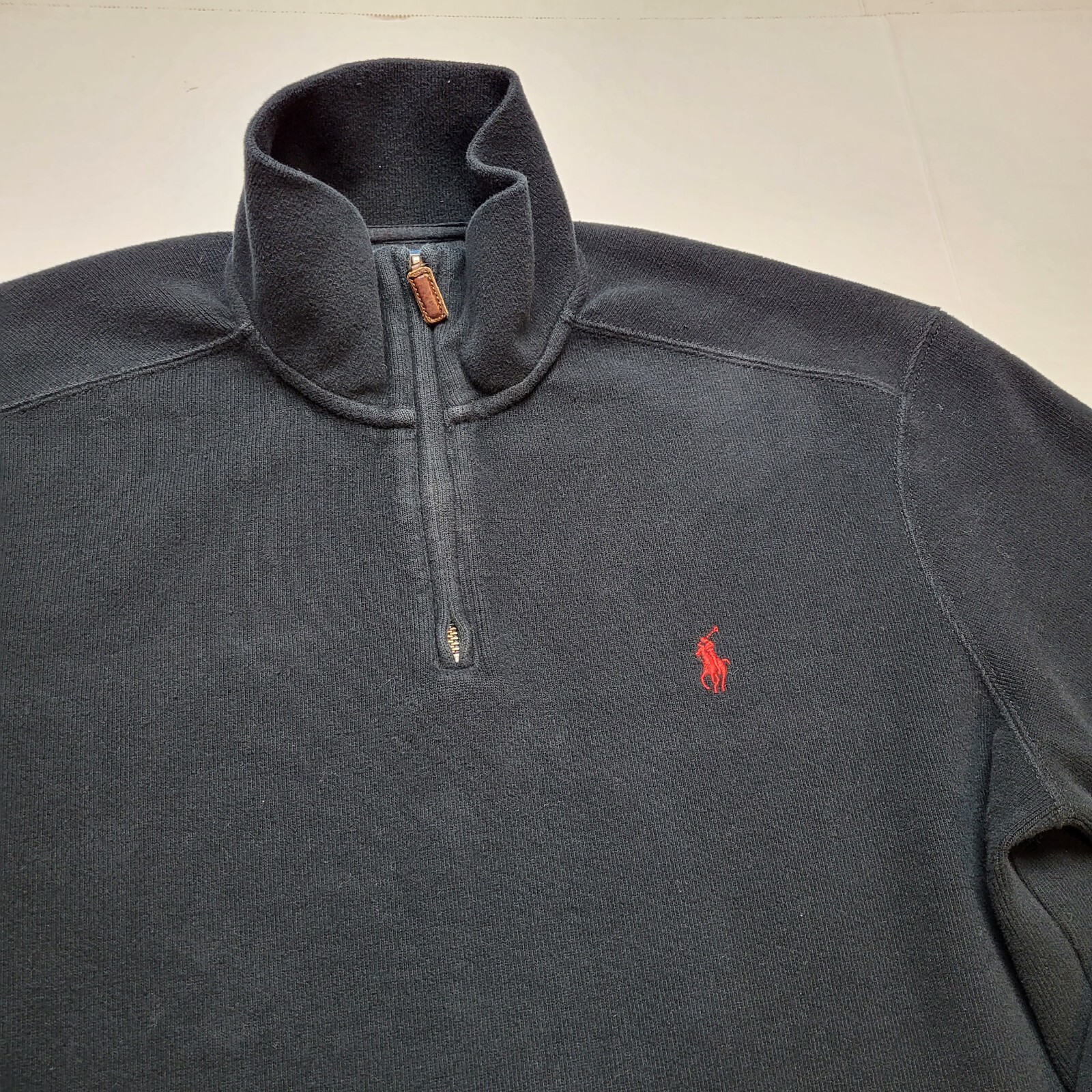 Polo Ralph Lauren Felpa Uomo XL Pullover 1 4 Cerniera Nero Rosso Pony ♤99