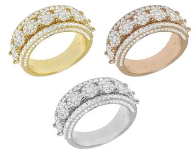 Flower Clusters 2 CT Real Diamond 3D Band Ring Gold      10MM        S10
