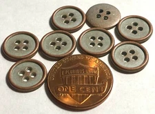 8 Small Brushed Copper Tone Metal 4-Hole Sew-through Buttons 11mm 7/16" 12290