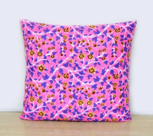 Indian Pink Multi Floral 16x16 Print Hand Block Cushion Cover Pillows Case Cover - Picture 1 of 4