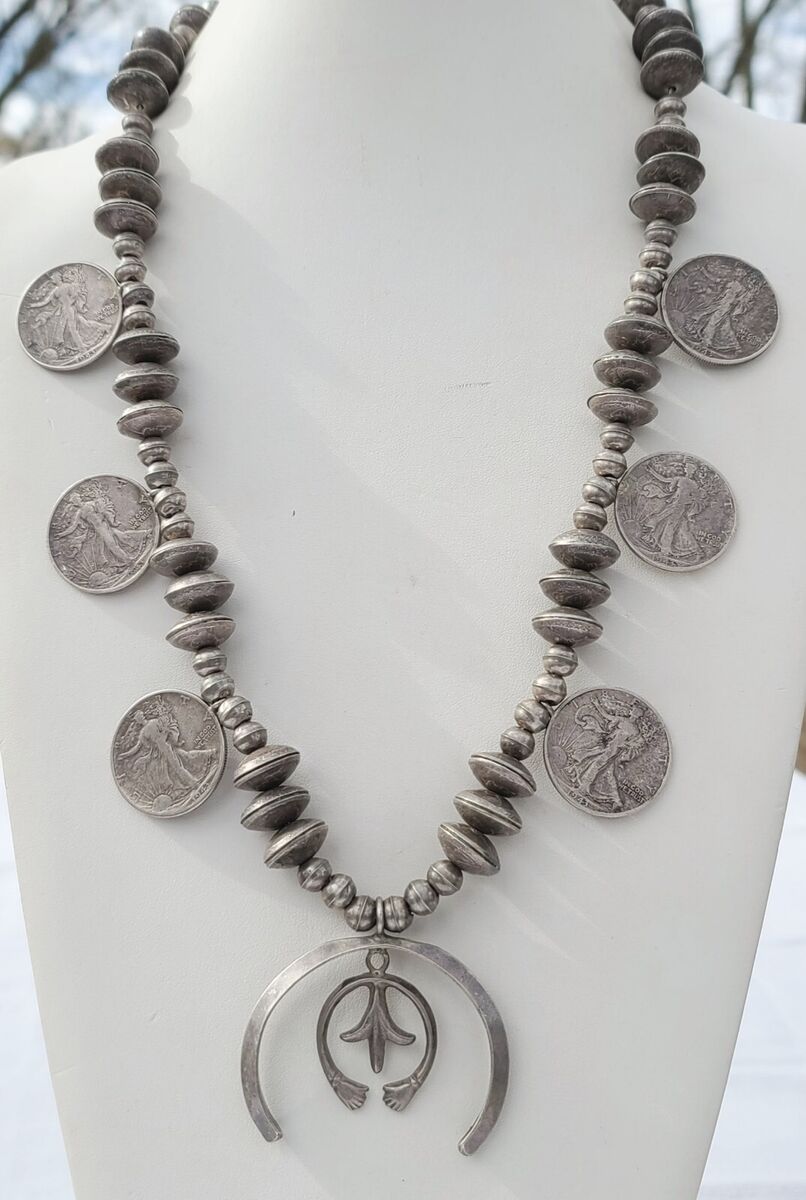 Native American One Of The Best Navajo Sterling Silver Coin Silver Squash Blossom Necklace Native American One Of The Best Navajo Sterling Silver Coin Silver Squash Blossom Necklace