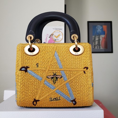 Multicolored Lady Dior Yellow Embroidered Canvas gold Hw Beaded Sword Mini Bag - Picture 3 of 22