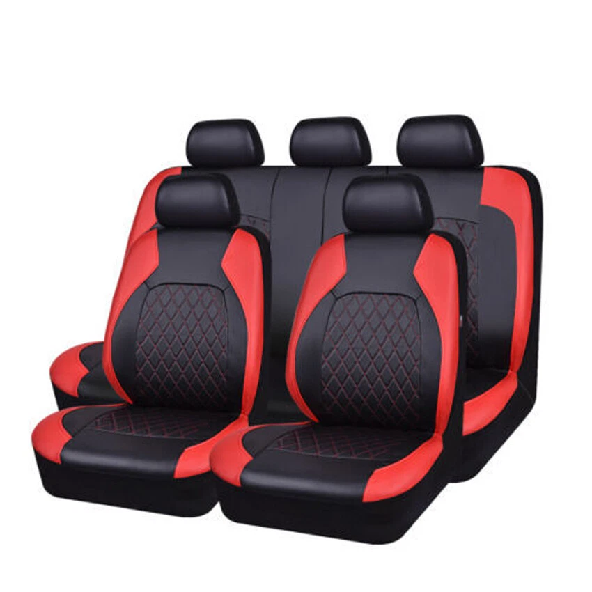 Juego de 9 piezas de fundas de asiento de coche de cuero PU para cojín trasero delantero interior completo Foto 3 de 4