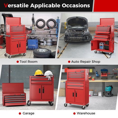 6-Drawer Rolling Tool Chest w/ Universal Wheels & Hooks Heavy-Duty for Workshop - Picture 6 of 11