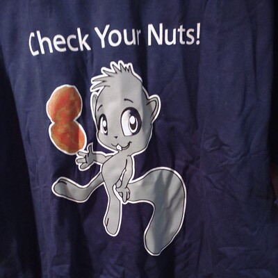Check Your Nuts squirrel graphic Tshirt fruit of loom lofteez XL guy sex humor
