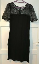 Oasis Little Black Dress Lace Detail Short Sleeve UK Size Small S 10
