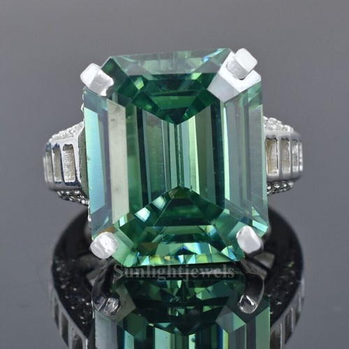 RARO 19,50 quilates azul tratado diamante corte esmeralda anillo solitario... - Imagen 2 de 9