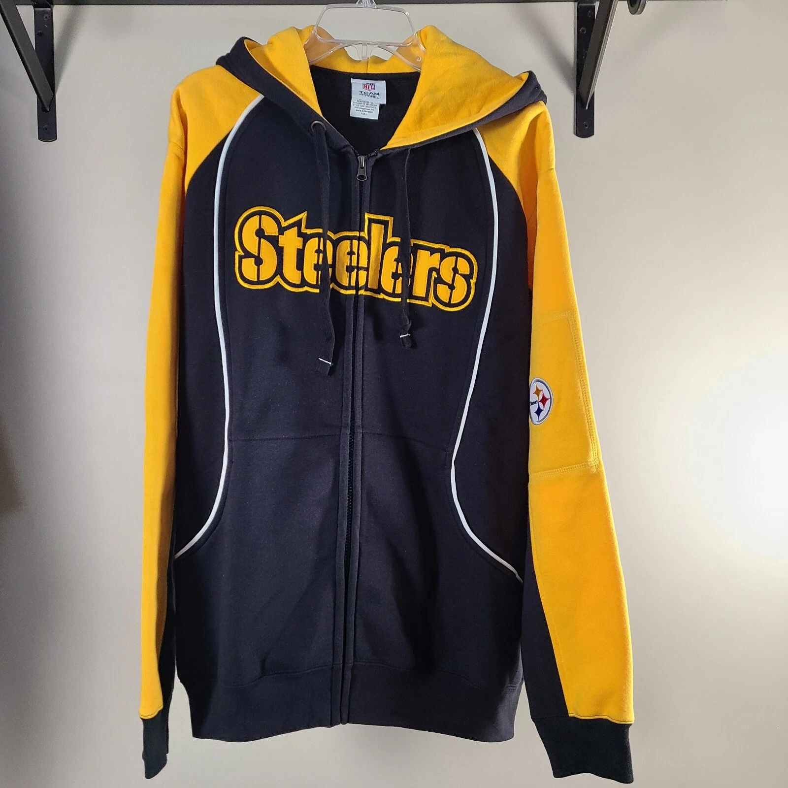 VETEMENTS Felpa con cappuccio e zip intera NFL Team Apparel Pittsburgh Steelers in pile uomo ricamo L