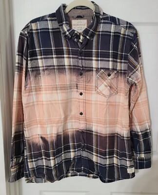 Womens Flannel Upcycled Blue Pink Weatherproof Vintage Button Up Shirt Sz Large
