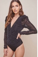 NEW ASTR the Label Bodysuit Top Small Black Metallic