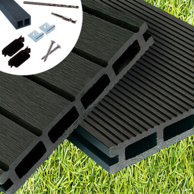 WPC Terrassendielen Komplettbausatz Grau Komplettset Anthrazit Holz Diele 2,90 m