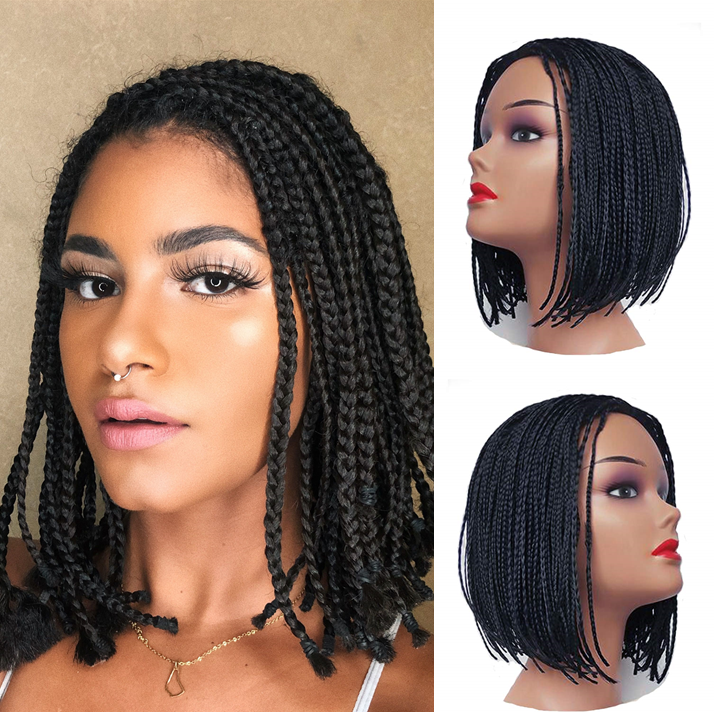 Braided Wigs Bob Braided Wigs Short Black Synthetic Hair None Lace Wig