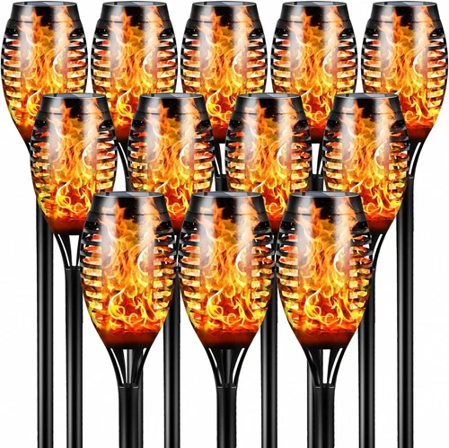 12 Packs Solar Torch Lights with Flickering Flame, 12LED Tiki Torch Solar Lights