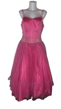90s Y2k Womens Pink Satin Beaded Tulle Babydoll Fairycore Prom Dress Sz S/M FLAW