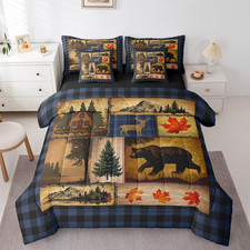 Rustic Cabin 7-Pc King Comforter Set with Deer Bear Plaid for Teens