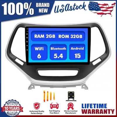 For Jeep Cherokee 2013-2018 2+32GB Android 15 Apple CarPlay Car GPS Stereo Radio