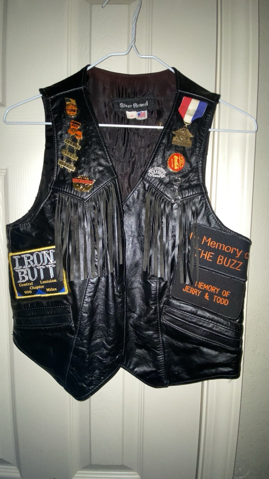 Leather Harley Vest Medium Pouches Pins