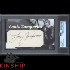 Louis Zamperini signed Cut 3x5 Custom Card PSA DNA Slab Olympic WWII Auto C6528