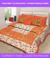 Jaipuri Floral Printed Cotton Double Bed Sheet With 2 Pillow Cover 90x100