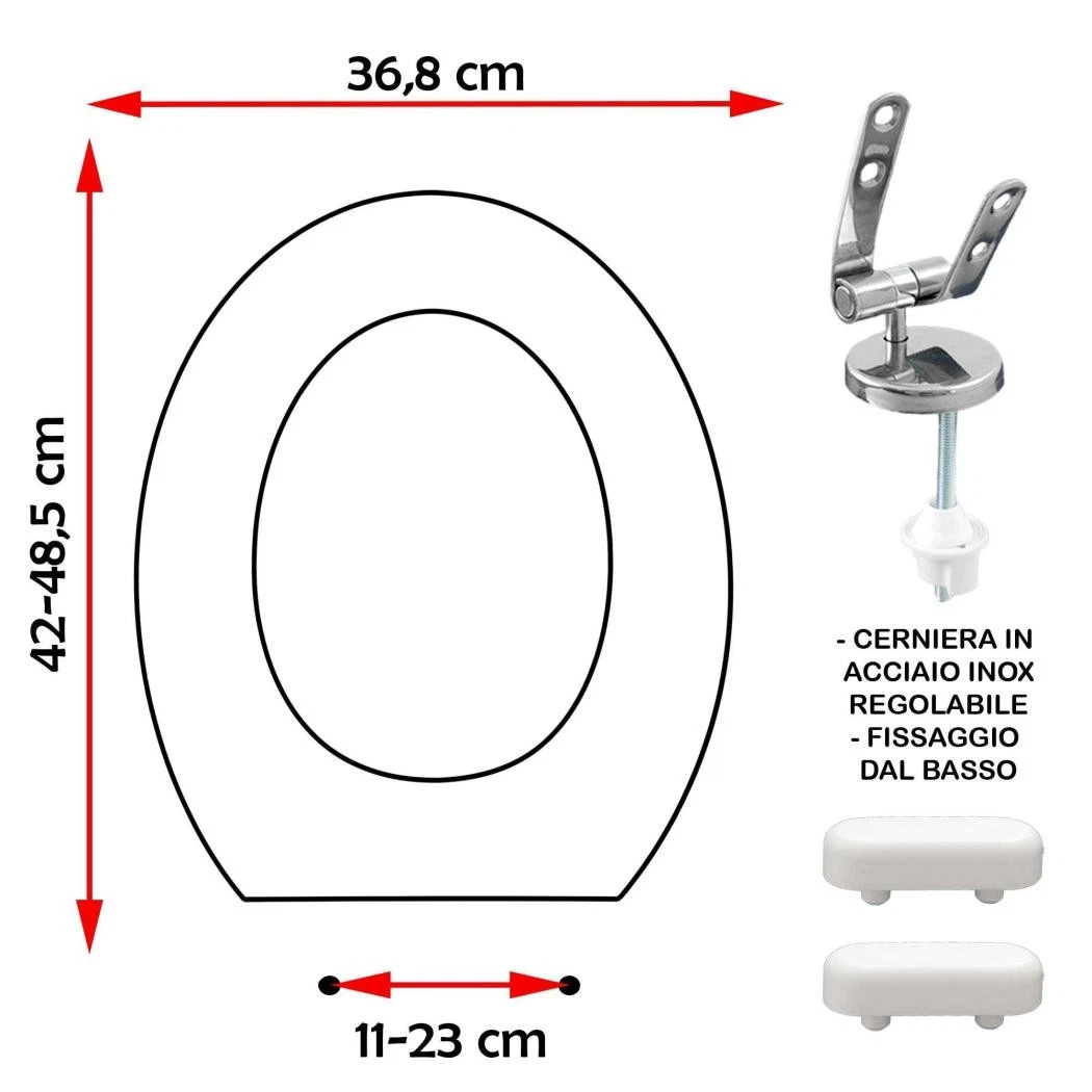 Copriwater Per SENESI SOVANA In Termoindurente Bianco – Con Cerniera Inox Normale O Soft Close (Made In Italy) - 2