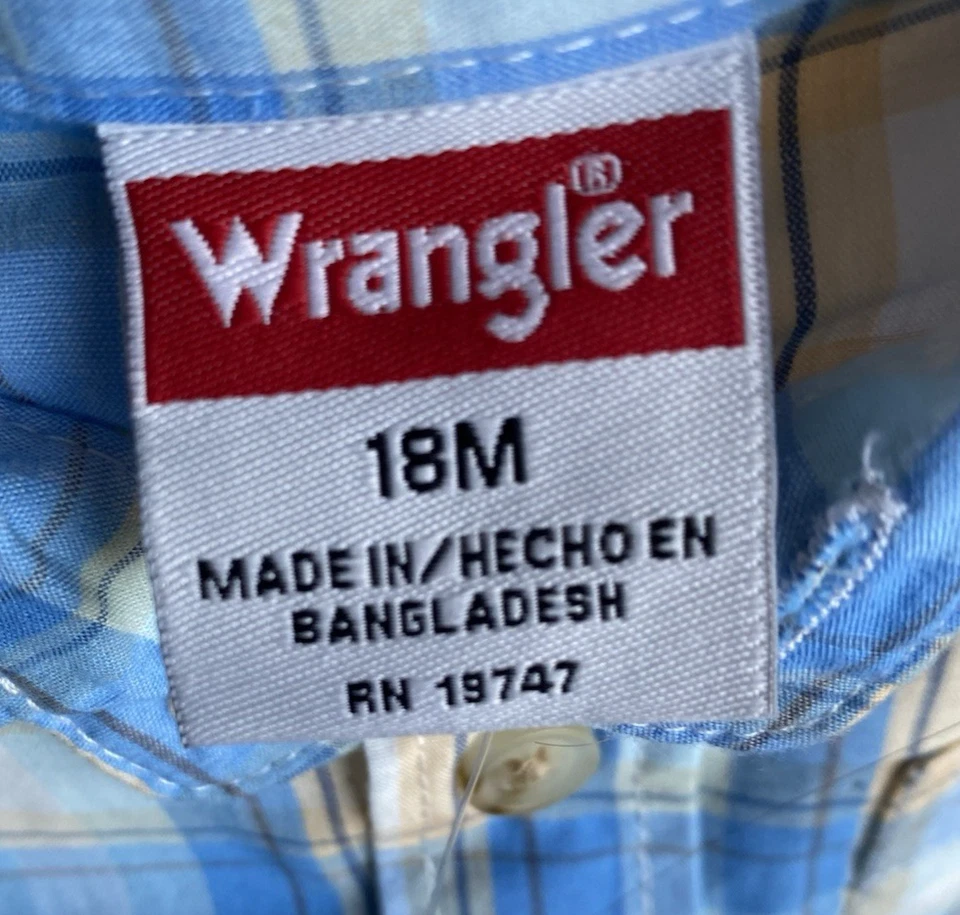 Wrangler Baby Boys 2-Piece Outfit 18M Plaid Shirt & Khaki Shorts NWT - Image 4 of 4