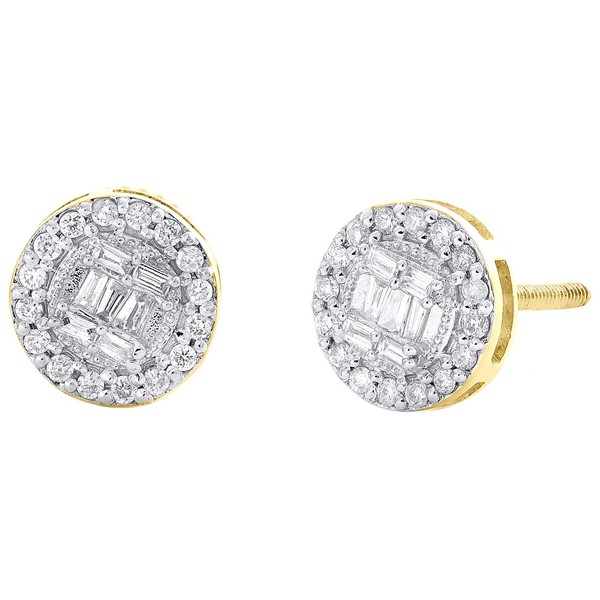 10K Gelbgold Echt Baguette Diamant Kreis Halo Geometrische Ohrstecker 1/4 Karat-image