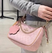 NWT Coach Gold Powder Pink Teri Shoulder Bag Signature with Charms CEA20