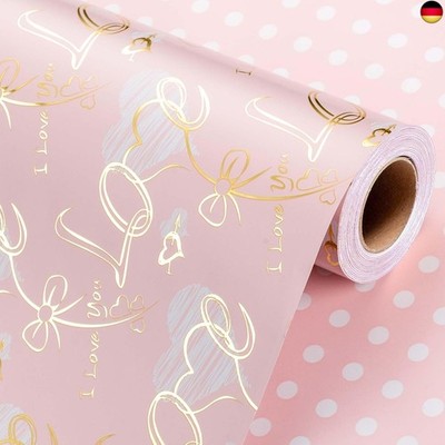 Wikadlik 43cm x 10m Romantic Love Script and Bow Polka Dot Gift Wrapping Paper