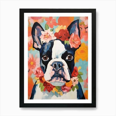 Boston Terrier Portrait mit Strömung gerahmtes Wandbild Poster Leinwanddruck Bild
