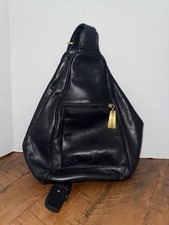 Vintage Y2K Tignanello Black Leather Sling Bag Petite Backpack Purse Back Zip