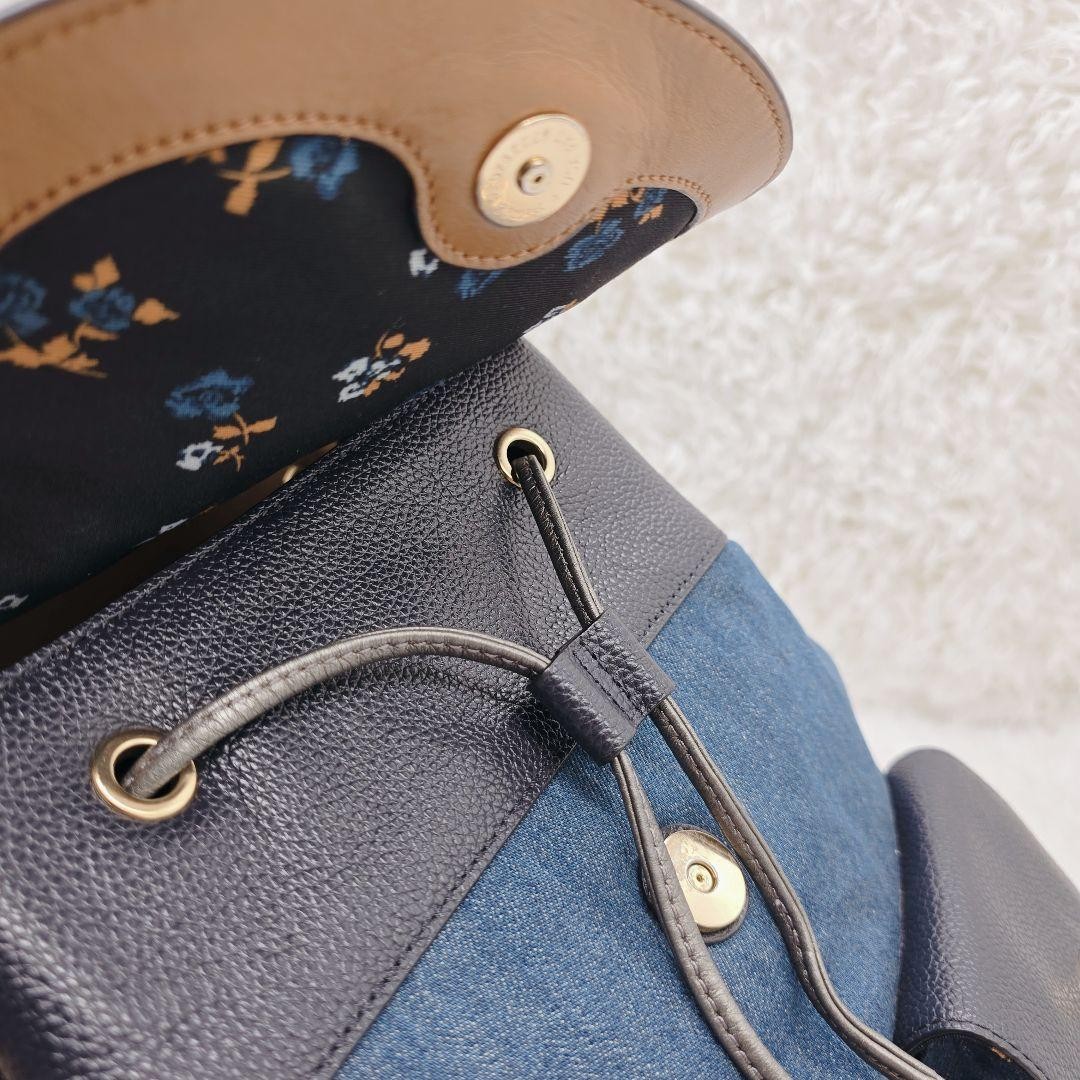 COACH Denim Leather Drawstring Backpack Dark Navy… - image 17