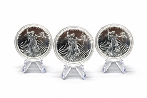 3x Highland Mint 1 oz Silver Rounds Saint Gaudens .999 Fine in Capsules