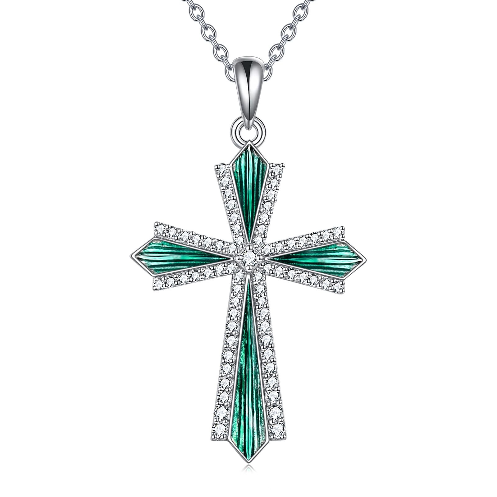 925 Silver Cross Necklace Women Men Girls Zirconia Pendant Jewelry