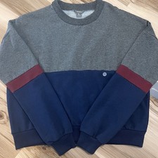 50 New Eddie Bauer Womens Medium M Colorblock Crewneck Sweatshirt Gray Blue NWT