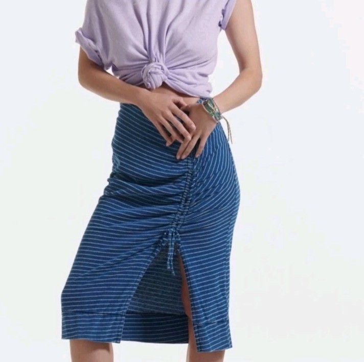 Anthropologie Pilcro Striped Ruched Knit Midi Skirt Pull On Women's Size 12