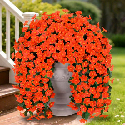 Artificial Fake Fall Hanging Flowers Plants for Outdoor Outside, 2PCS Faux Silk