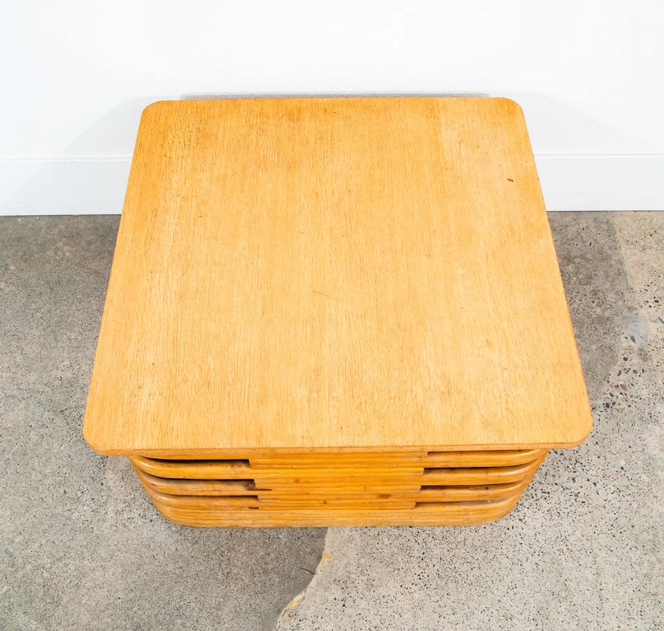 Mesa de centro moderna meados do século quadrada bambu Paul Frankl vime carvalho refinado - Imagem 4 de 4