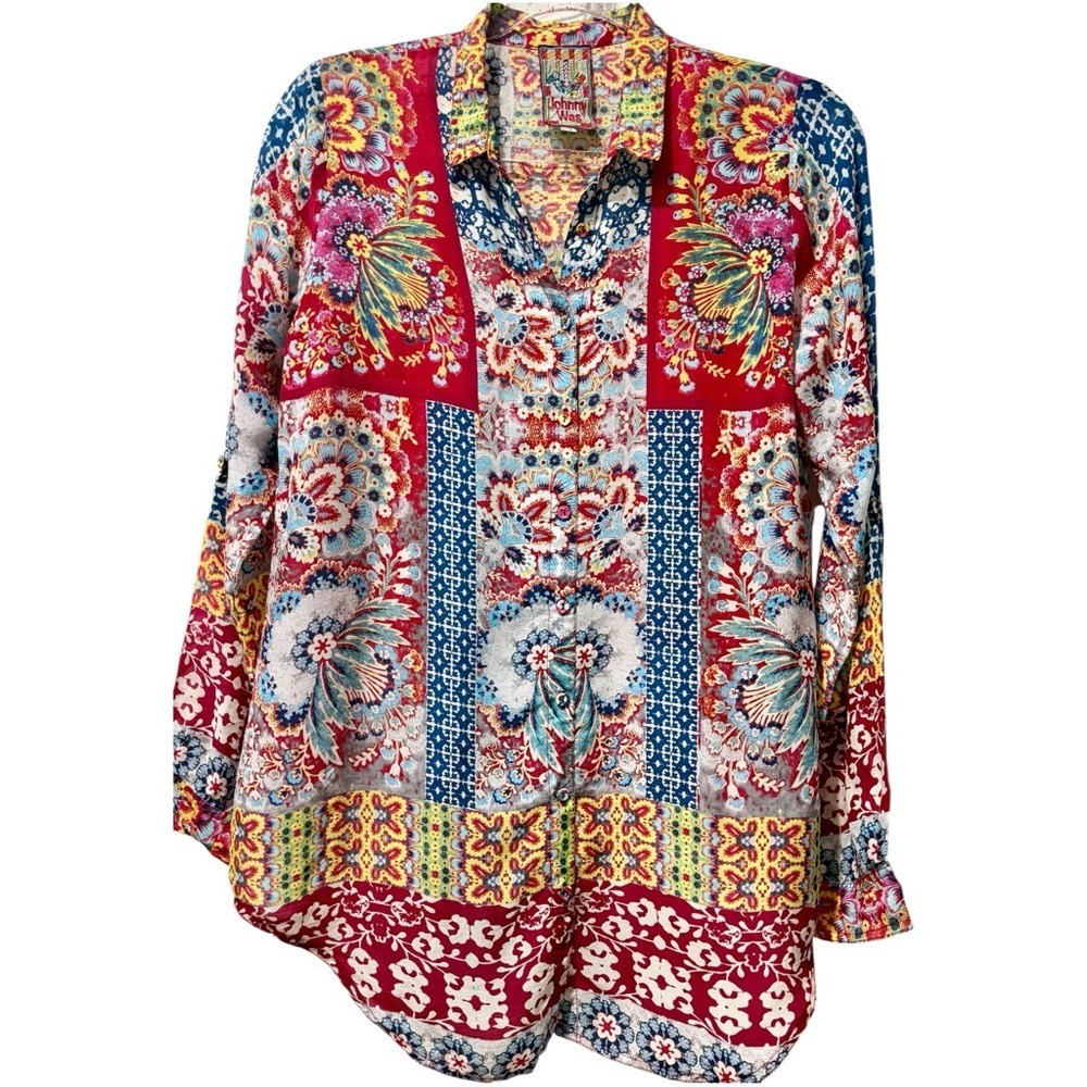 Johnny Was Multicolor Floral Patchwork Print Boho… - image 1
