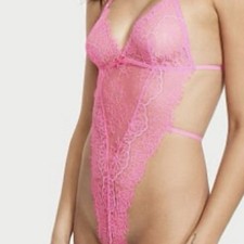 Victoria s Secret Sheer Lace Teddy Hot Pink Size M
