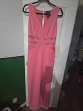 AUW Bubblegum Pink Lace Cut Out Waist Thigh Slit Maxi Dress. Size S