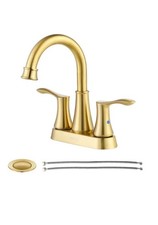 Brushed Gold Bathroom Sink Faucet 3 Holes 4in Centerset Vanity Mixer with Drain