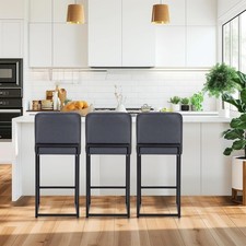 Set of 3 Leather Bar Stools Counter Height Kitchen Stools with Back Support 24".