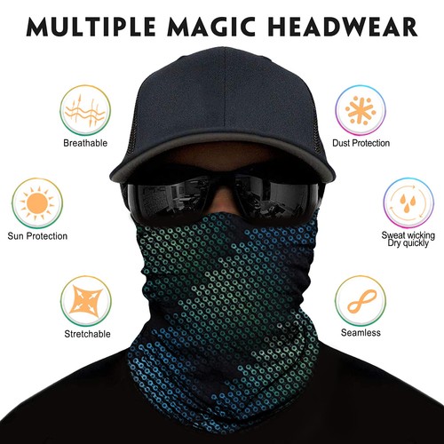 Neck Gaiter Mask for Men Women, Seamless Bandana Rave Face Cover Mask, Magic ... - Picture 2 of 6